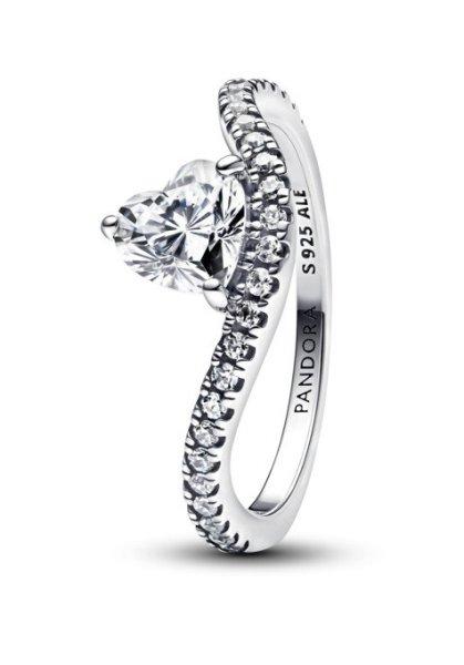 Pandora Ezüst hullámos Szív gyűrű cirkónium
kövekkel Timeless 193661C01 52 mm