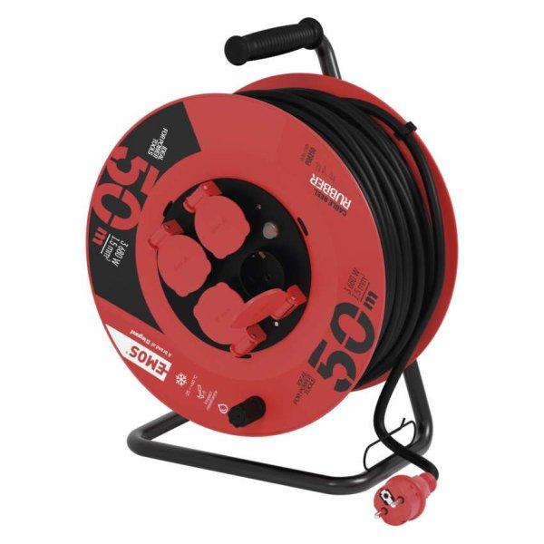 EMOS P08250, Kültéri kábeldob 50 m / 4 aljzat / fekete / gumi / 230 V / 1,5
mm2