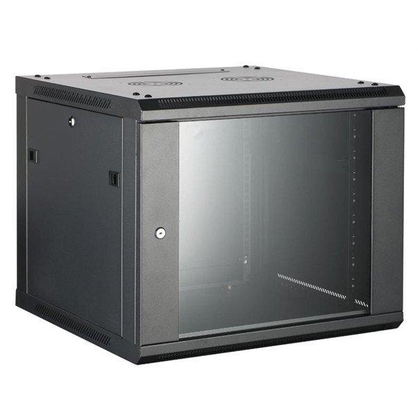 Hikvision Rackszekrény - 19" fali kivitel (6U, 600x600x370, fekete,
egyrekeszes, üvegajtós, max.60 kg)