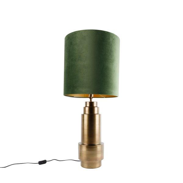 Asztali lámpa bronz bársony lámpabúra zölddel és arannyal 40 cm - Bruut