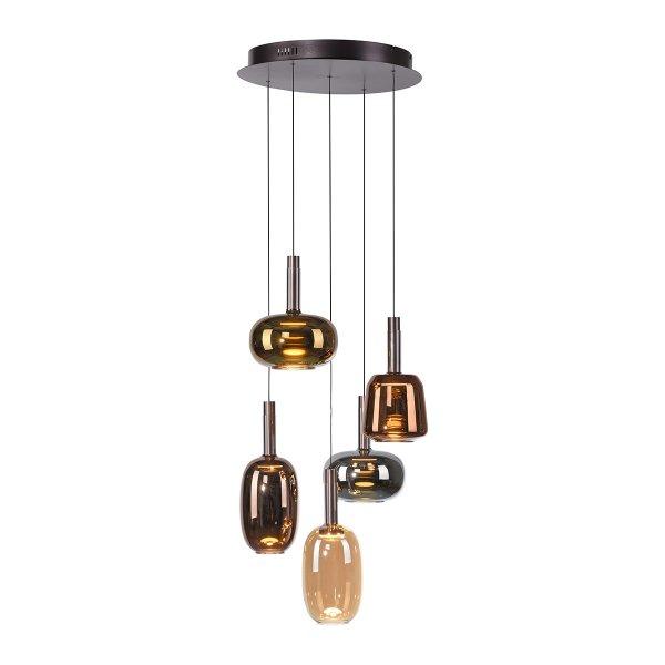 Fekete függőlámpa többszínű, kerek üveggel, LED-del, 6 izzós, Easylift
rendszerrel - Irides
