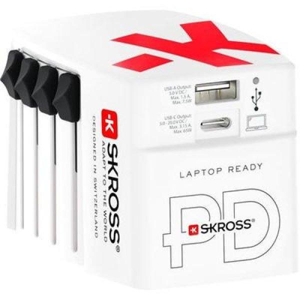 Hálózati töltő, világutazóknak, 1xUSB-A, 1xUSB-C PD, 65W, USB-C kábel,
SKROSS