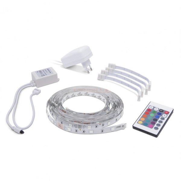 RGB Led szalag szett vezérlővel tápegységgel beltéri dekor 30led/m 7,2W/m