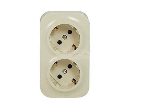 Legrand Forix 2x2P+F földelt csatlakozóaljzat, 45fokban elforgatott
betéttárcsával falon kívüli IP20 bézs