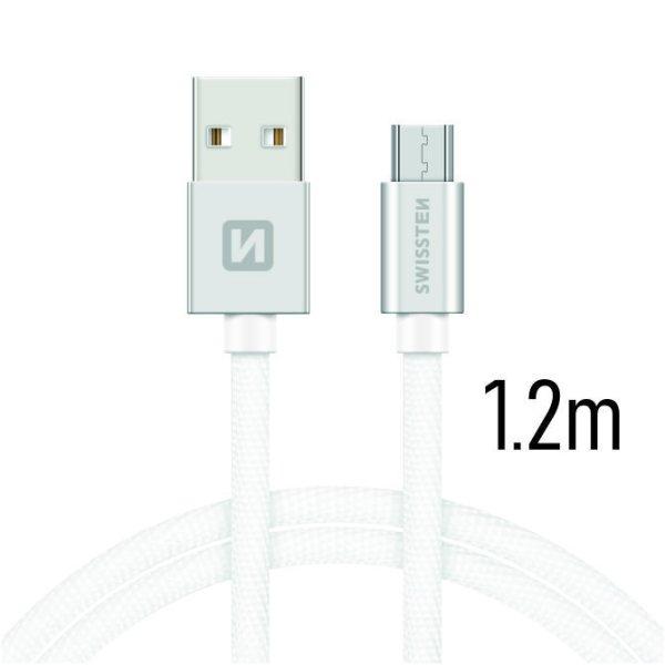 SWISSTEN Adatkábel - USB > microUSB - 3A - 1,2m - Ezüst/Fehér