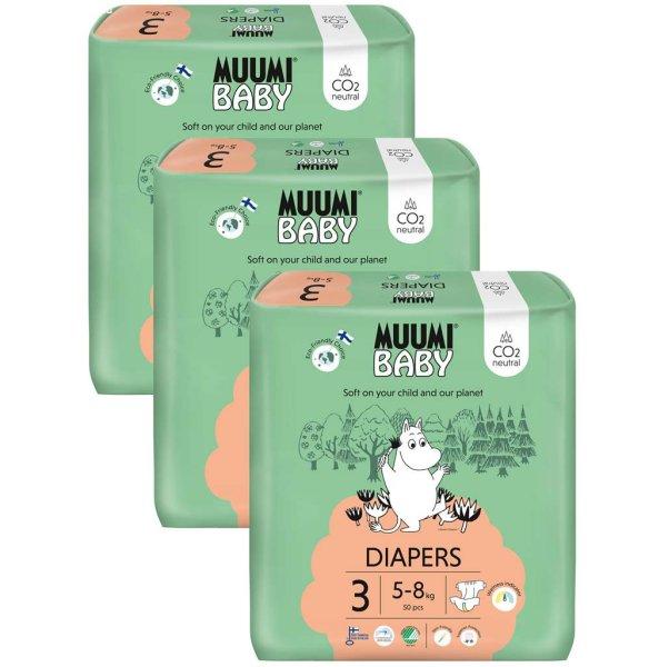 MUUMI Baby 3 Midi 5-8 kg (150 db), havi csomagolású öko pelenka
