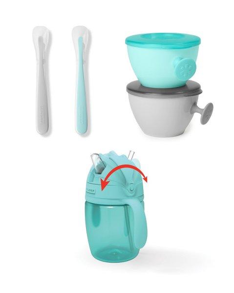 SKIP HOP 5 darabos étkezési készlet pohárral Easy-Feed Mealtime Set
Teal/Grey 6m+