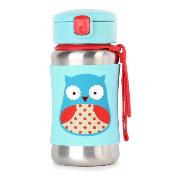 SKIP HOP Zoo Rozsdamentes Acél Szívószálas Vízüveg Bagoly 12h+