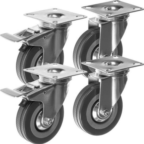360°-ban forgó, 4 részes, fékkel ellátott ipari kerék készlet – 220 kg