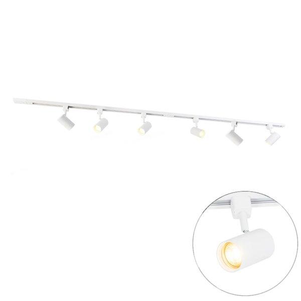 Modern sínrendszer 6 fehér spotlámpával, 1 fázisú, 200 cm - Iconic Jeana