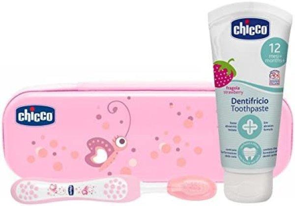Chicco 7533100000, Rózsaszín fogkefe és fogkrém 6m + fluorral, rózsaszín,
