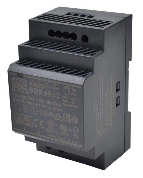 Mean Well DIN sínre szerelhető tápegység szabályozható DC kimenettel
85-264 VAC / 24 VDC, 60 W, 0-2,25 A