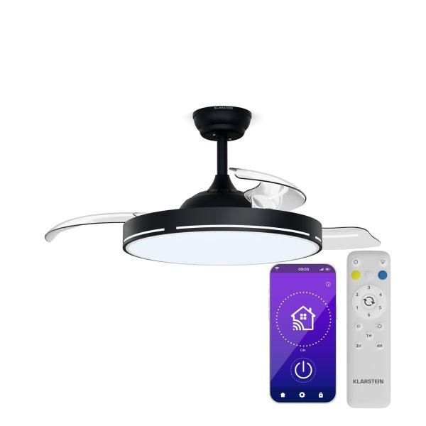 Klarstein AirFold, Okos mennyezeti ventilátor, Behúzható szárnyak,
Dimmelhető LED fény, Okos