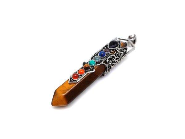 Csúcs fém korona csakra tigrisszem medál 2x8cm