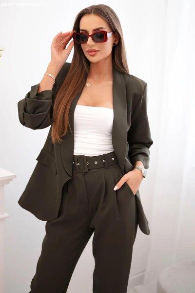 Elegáns kabát és nadrág szett modell 80172K színű sötét khaki