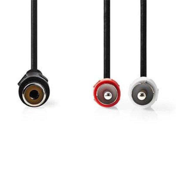 Nedis sztereó audio kábel, 1x RCA aljzat - 2x RCA dugó, 0,20m, CAGB24020BK0