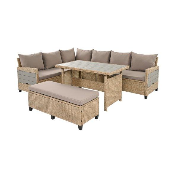 Kerti rattan szett, világosbarna/szürke, TAGULA