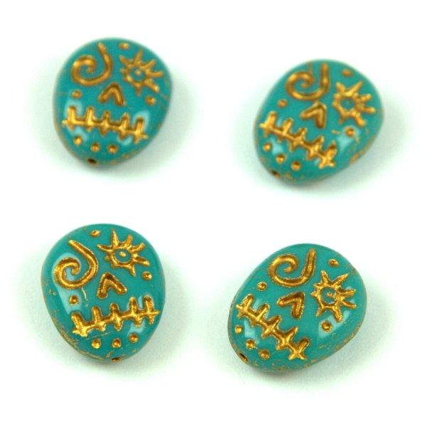 63140-54302- Turquoise Green Gold - Calavera - 16x13mm