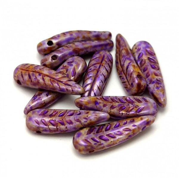 02010-65328- Feather - Alabaster Brown Purple Luster - 5x17mm