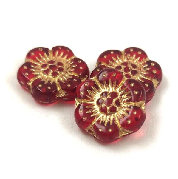 Cseh préselt forma gyöngy - hosszában fúrt virág - 90080-54302 - Ruby Gold
- 14mm