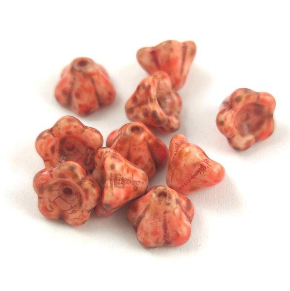 Cseh préselt virág gyöngy - harangvirág - Alabaster Travertine Orange
Spotted - 6x8mm