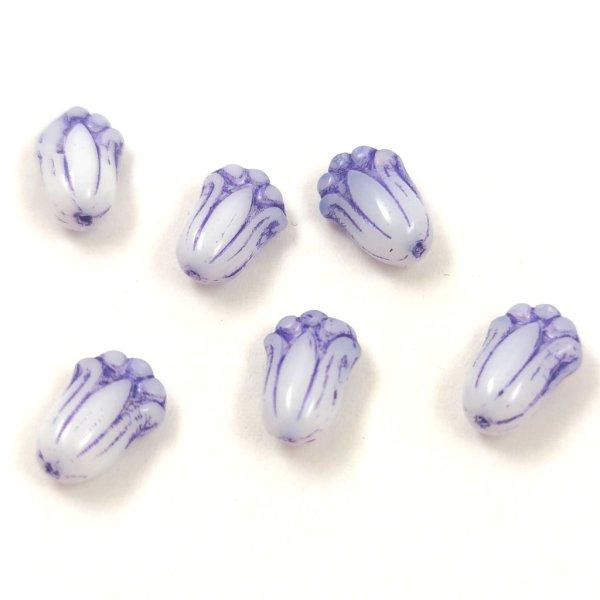 Tulip Bud - cseh préselt üveggyöngy - Alabaster Violet - 12x8mm
