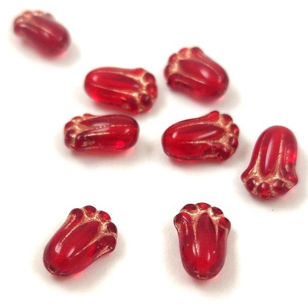 Tulip Bud - cseh préselt üveggyöngy - Ruby Copper - 12x8mm
