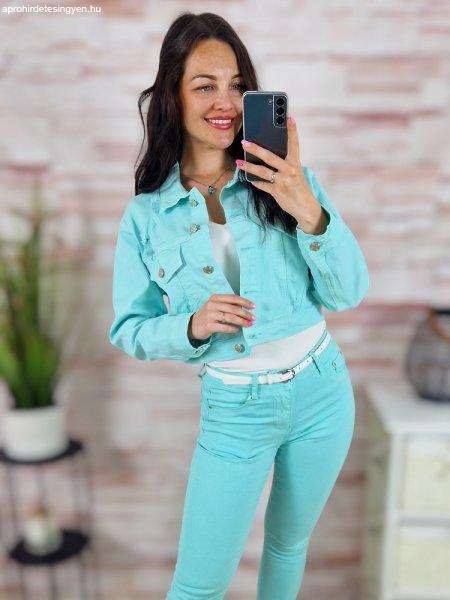 Neon , végig gombos, menta színű farmerkabát XS-XXL-ig