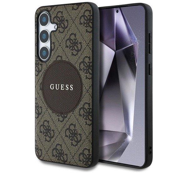GUESS 4G ROUND PATCH CLASSIC LOGO szilikon telefonvédő (ütésállóság,
textil hátlap, MagSafe) VILÁGOSBARNA Samsung Galaxy S25 Plus (SM-S936)