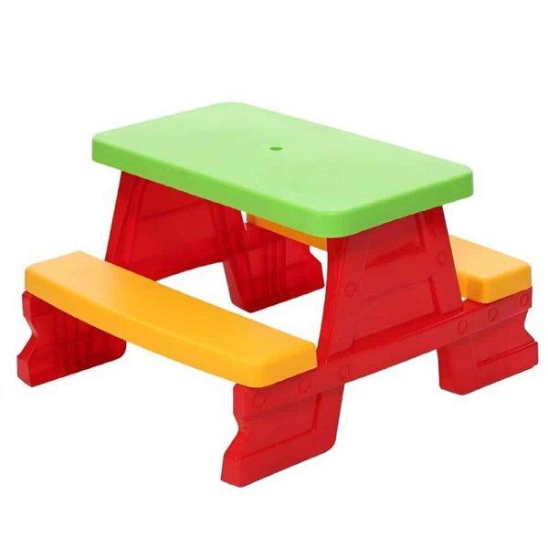 Színes gyermek kerti pad és asztal szett – tartós
műanyag 70 x 79 x 47 cm (BBJ)