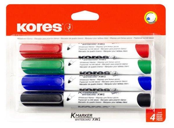 Tábla- és flipchart marker készlet, kúpos, KORES "Eco K-Marker", 4
különböző szín