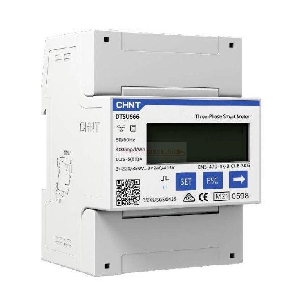 Digitális fogyasztásmérő 3 fázisú 80A RS485, IP54, 5 modul MID hiteles