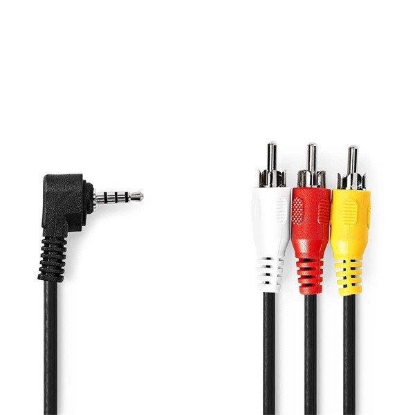 Nedis CVGL22400BK20 audió - videó kábel, 3,5 mm, 3x RCA férfi, Nikkelezett,
2,00 m, kerek, PVC, Fekete
