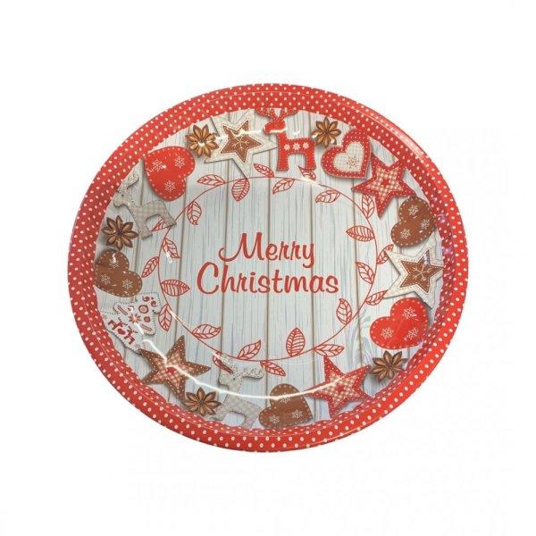 Karácsonyi fém tálca - kerek - Merry Cristmas