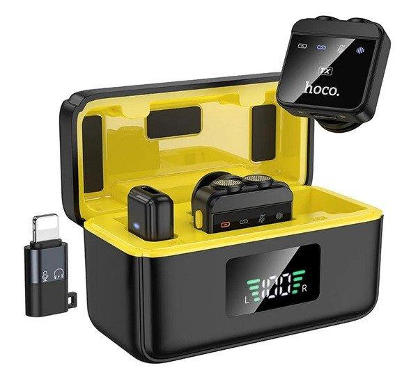 HOCO L17 bluetooth mikrofon 2db (Type-C, lightning, LAVALIER csíptethető,
zajszűrő + töltőtok) FEKETE