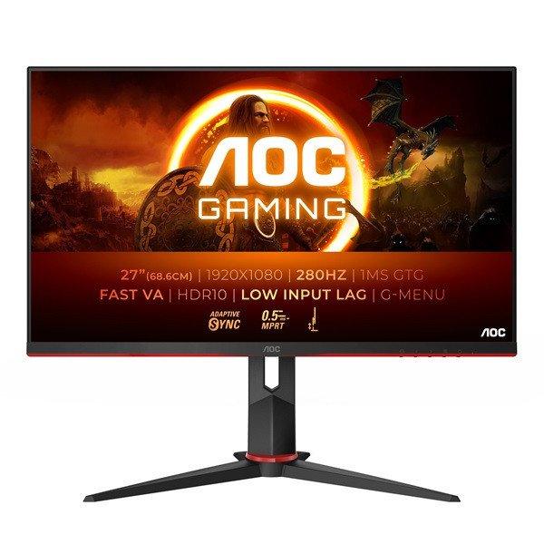 AOC Gaming 280Hz monitor 27" 27G2ZN3/BK, 1920x1080, 16:9, 300cd/m2, 0,5ms,
2xHDMI/DisplayPort, áll. mag. pivot