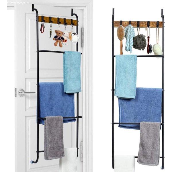 Elite Home® 5 szintes, ajtóra akasztható fém fürdőszobai polc,
törölközőtartó 5 db akasztóval