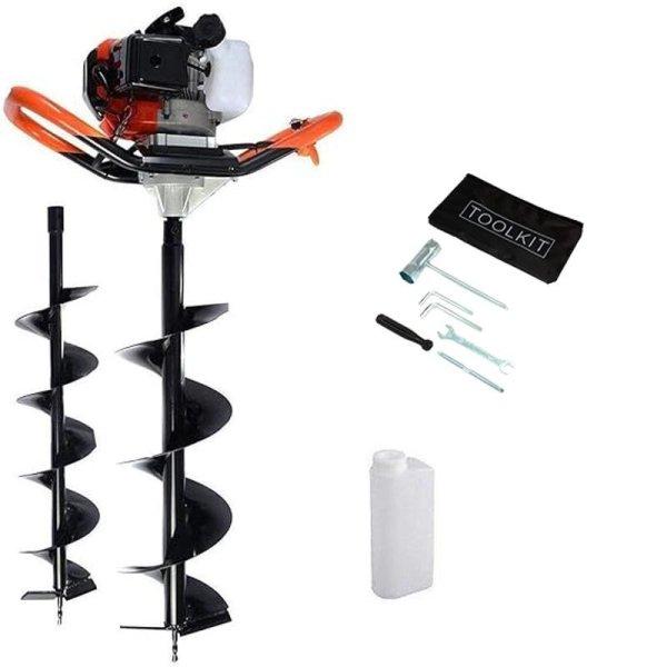 RoyalKraft benzinmotoros talajfúró készlet 65 cm3 motorral, 2 db 80 cm-es
fúrószárral 100/150 mm