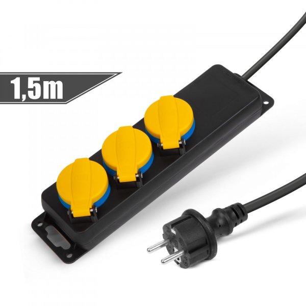 Delight Kültéri elosztó fedéllel - 1,5 m - 3 x 230V - 3 x 1,5 mm2, gumi -
IP44 (20223C)