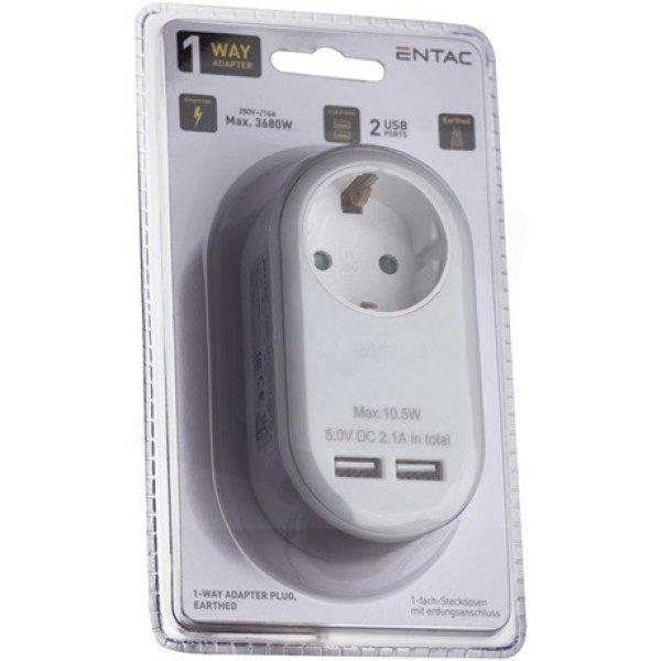 Entac EPAG-1EE-2USB-W hálózati adapter 1 földelt aljzat és 2 usb (össz.
2.1a) fehér
