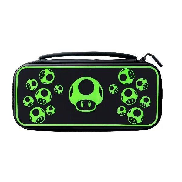 PDP 1-Up Mushroom Plus Glow Travel Case for Nintendo Switch, black