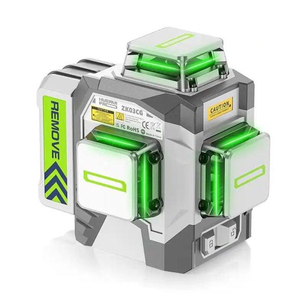 Huepar ZK03CG - 12 vonalas, 3D (3x360°) zöld lézer szintező.