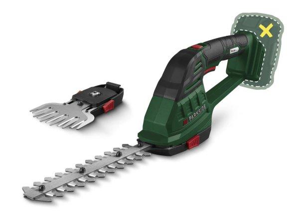 ParkSide PAGS 20-Li A1 X20V ISIO SET SOLO akkus kézi sövényvágó és
fűnyíró olló (120 mm fűnyíró kés és 180 mm bokorvágó) akku és
töltő nélkül