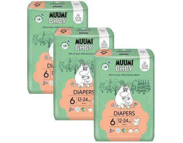 MUUMI Baby 6 Junior 12-24 kg (108 db), havi csomag eco pelenka