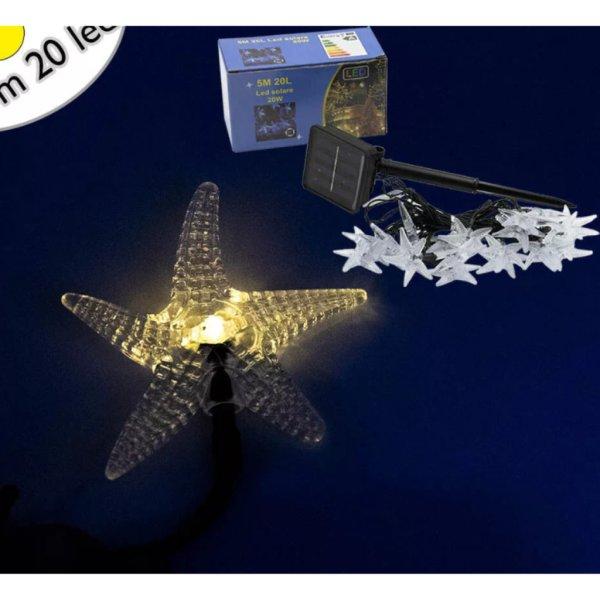 Napelemes karácsonyi LED fényfüzér - csillag alakú, 20 LED, meleg fehér /
5 m