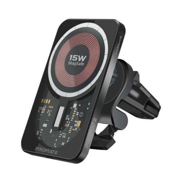 Promate LucidMount-15 15W MagSafe Transparent Car Wireless Charger Black