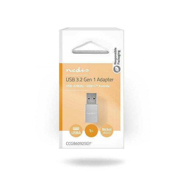 Nedis USB-A - USB-C adapter CCGB60925GY, USB3.2 dugó - USB-C aljzat, 5 Gbps