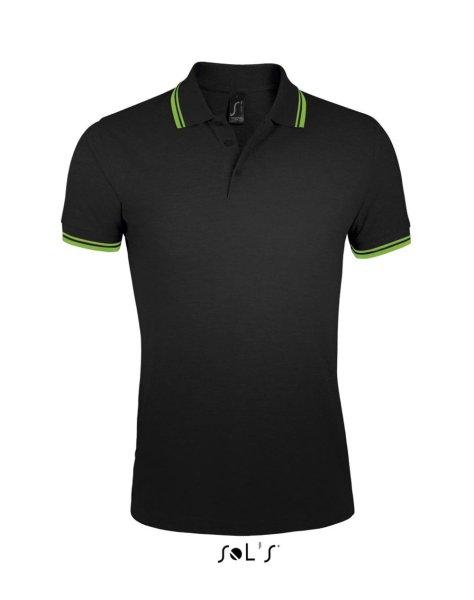 PASADENA férfi galléros póló kontrasztos csíkokkal, SOL'S SO00577,
Black/Lime-XL