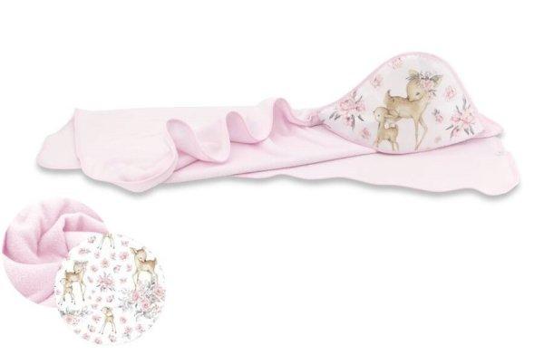 Baby Shop kapucnis fürdőlepedő 100*100 cm - rózsaszín őzike