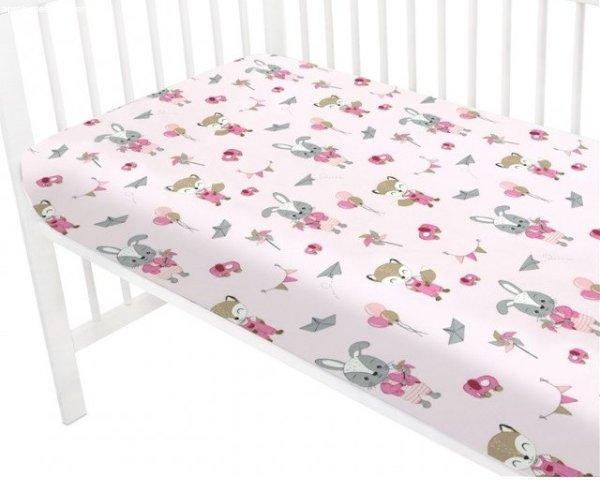 Baby Shop 70*140 cm pamut,gumis lepedő - rózsaszín róka és nyuszi 